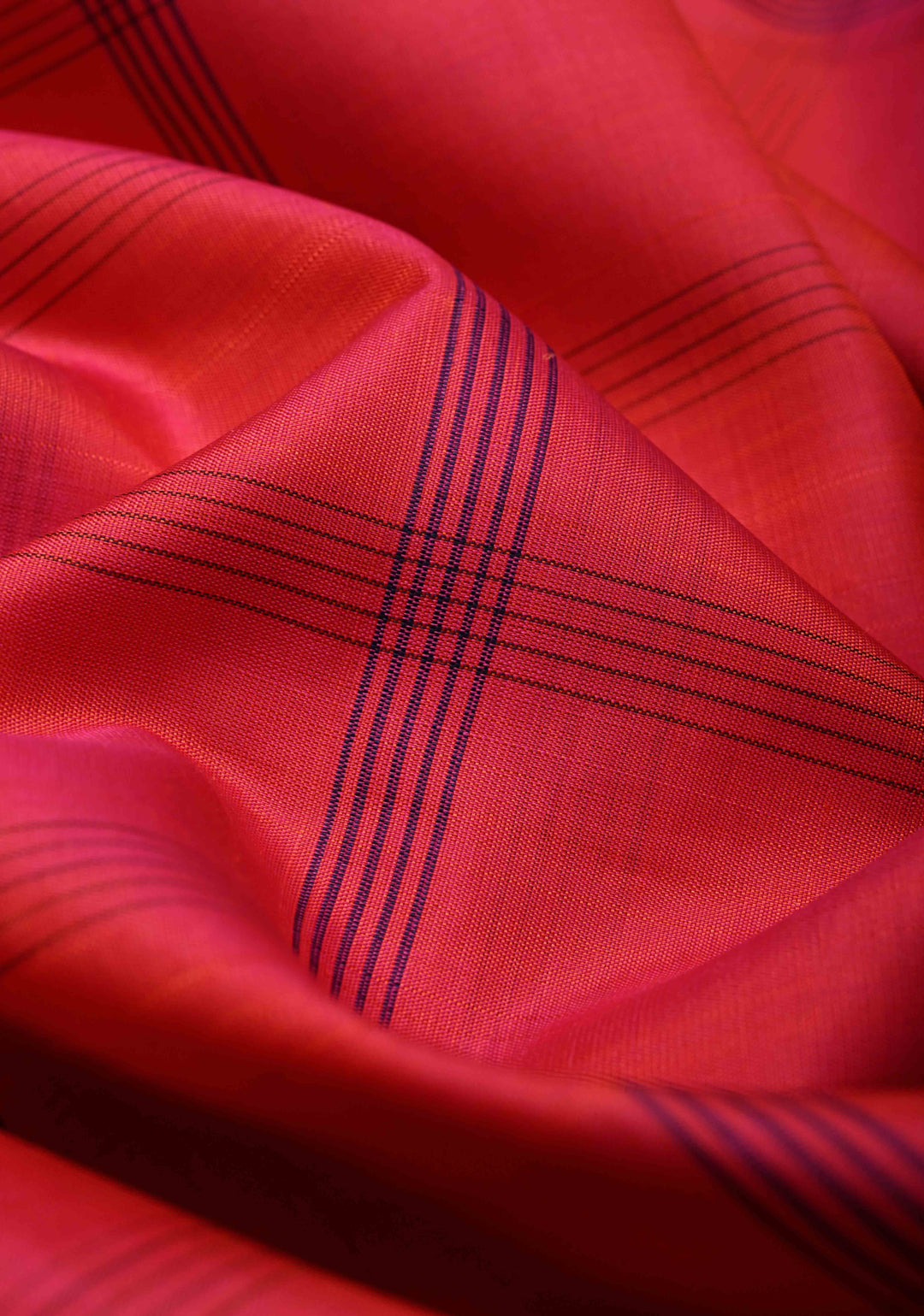 Heritage Kattam Pinkish Red  Kanjivaram Pure Silk Saree with Checks and Contrast Temple Border | SILK MARK CERTIFIED