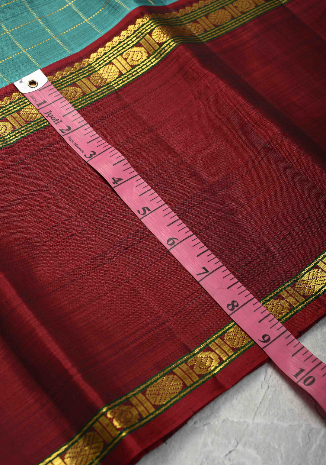 Dusky Rama Green Kanjivaram Pure Silk Saree with Zari Checks and Ganga Jamuna Rettaipet Border | SILK MARK CERTIFIED