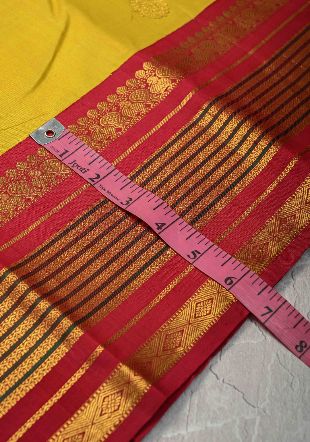 Korvai Weave Yellow Kanjivaram Pure Silk Saree with Zari Buttas and Contrast Zari Border | SILK MARK CERTIFIED