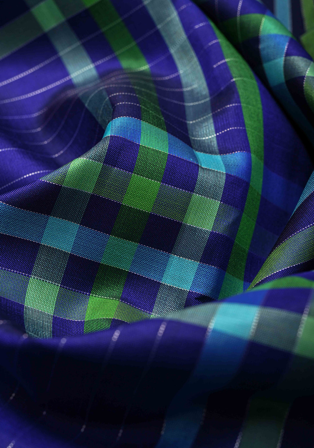 Kattam Ink Purple Kanjivaram Pure Silk Saree with Checks and Distinct Motifs on Wide Contrast Border | SILK MARK CERTIFIED