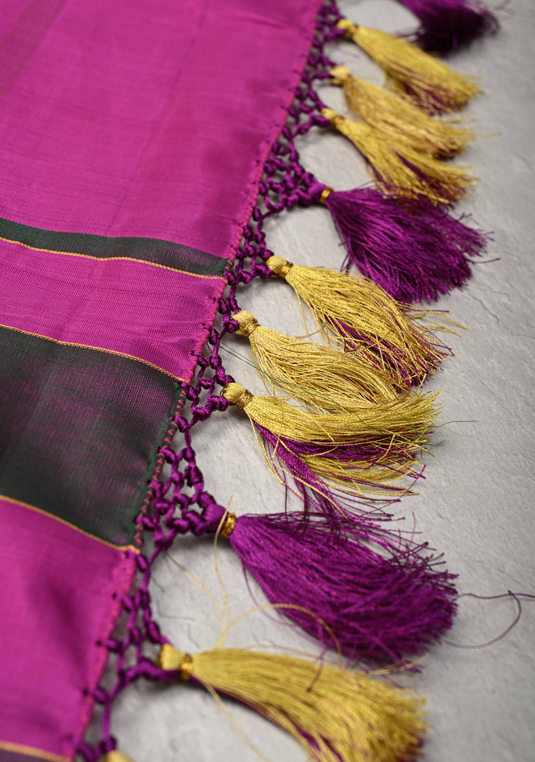 Kattam Butter Yellow Kanjivaram Pure Silk Saree with Tringle Buttas on Multicolor Pallum Pazhamum Skirt Border | SILK MARK CERTIFIED