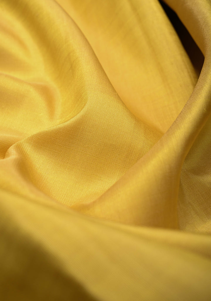 Kattam Butter Yellow Kanjivaram Pure Silk Saree with Tringle Buttas on Multicolor Pallum Pazhamum Skirt Border | SILK MARK CERTIFIED