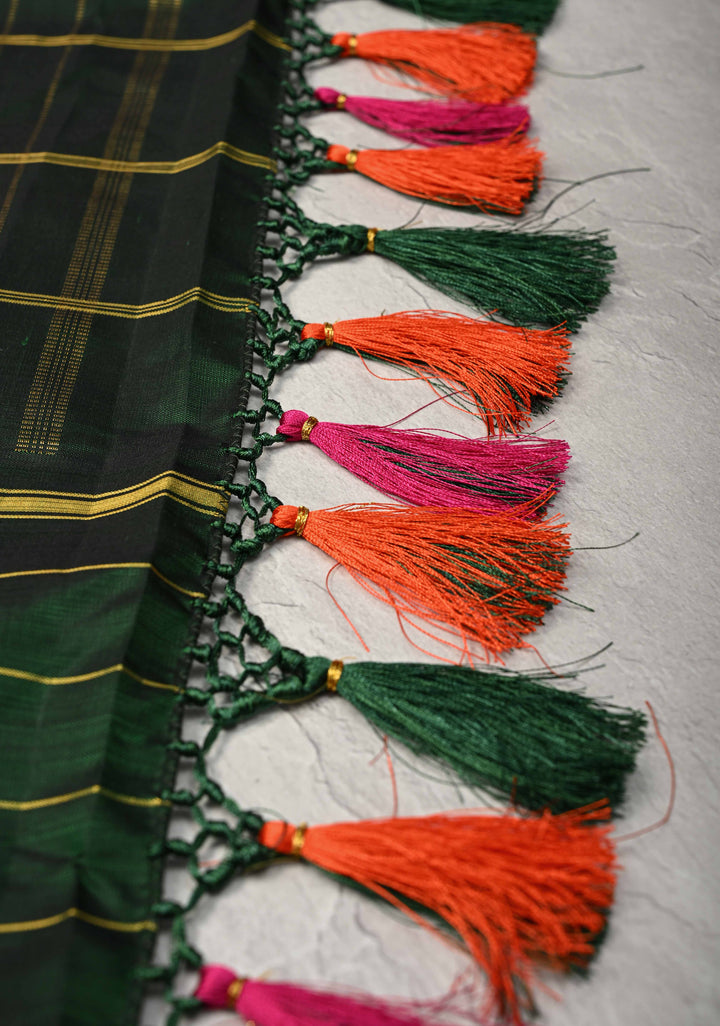 Kattam Multicolor Pallum Pazhamum Kanjivaram Pure Silk Saree with Zari Stripes and Buttas on Contrast Border | SILK MARK CERTIFIED
