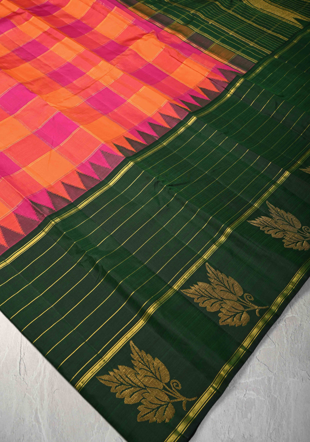 Kattam Multicolor Pallum Pazhamum Kanjivaram Pure Silk Saree with Zari Stripes and Buttas on Contrast Border | SILK MARK CERTIFIED