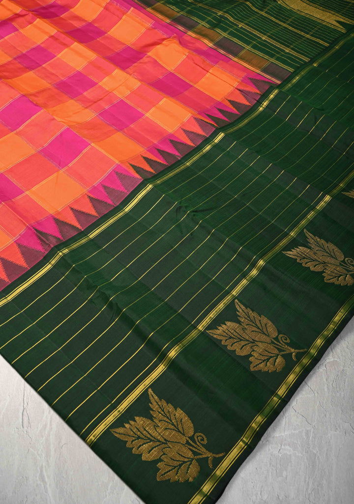 Kattam Multicolor Pallum Pazhamum Kanjivaram Pure Silk Saree with Zari Stripes and Buttas on Contrast Border | SILK MARK CERTIFIED