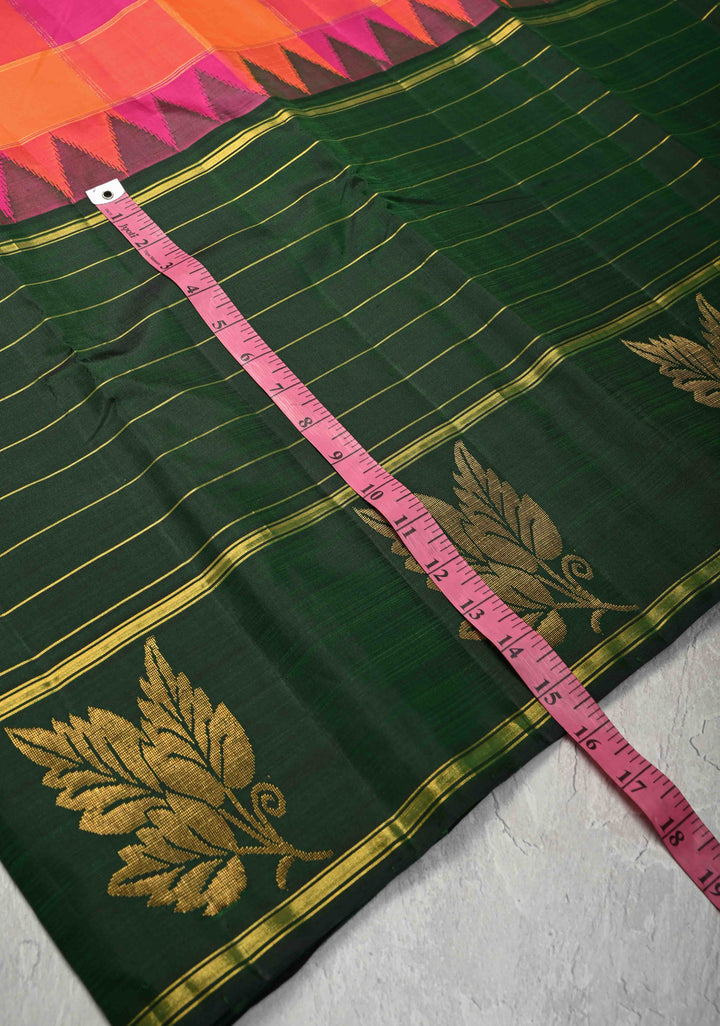 Kattam Multicolor Pallum Pazhamum Kanjivaram Pure Silk Saree with Zari Stripes and Buttas on Contrast Border | SILK MARK CERTIFIED