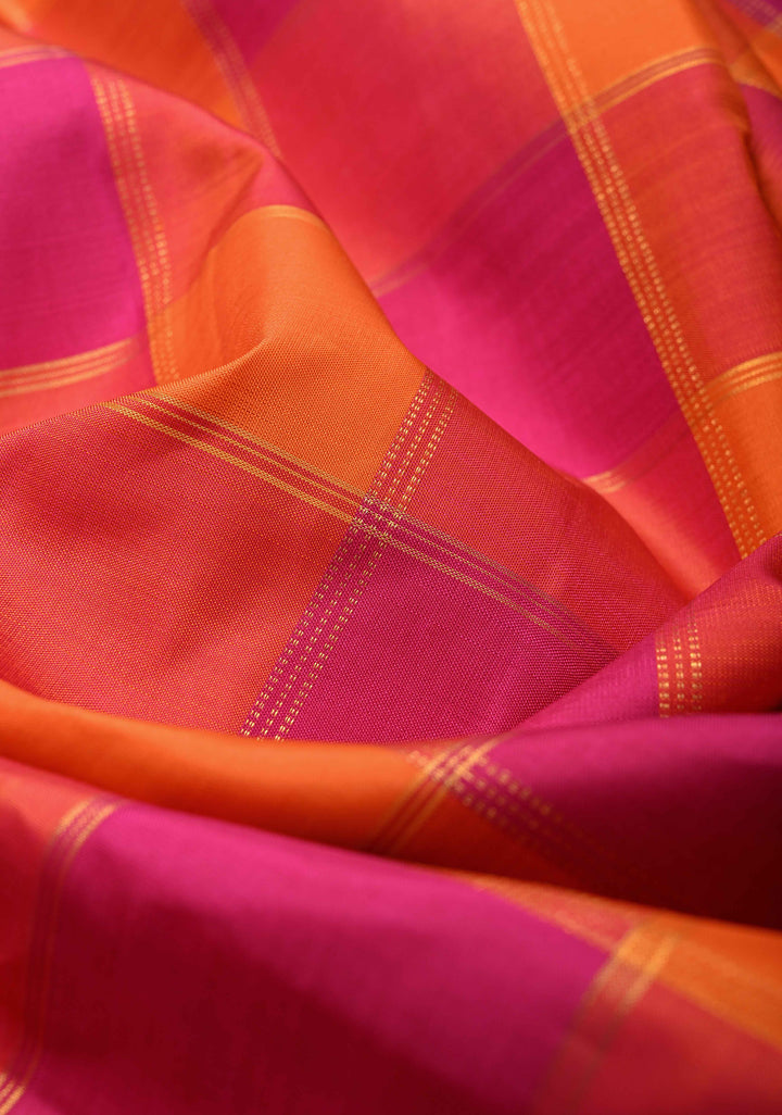 Kattam Multicolor Pallum Pazhamum Kanjivaram Pure Silk Saree with Zari Stripes and Buttas on Contrast Border | SILK MARK CERTIFIED