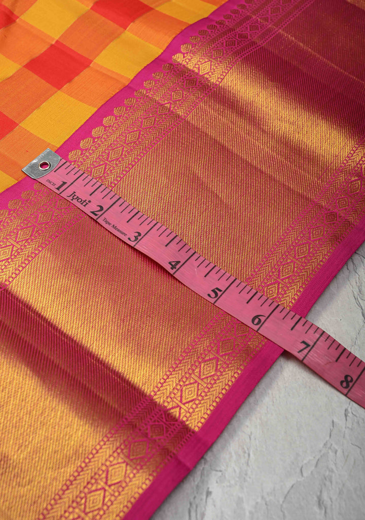 Orange Red Pallum Pazhamum Kanjivaram Silk Saree with Ganga Jamuna Borders | SILK MARK CERTIFIED