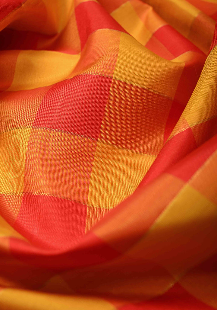 Orange Red Pallum Pazhamum Kanjivaram Silk Saree with Ganga Jamuna Borders | SILK MARK CERTIFIED