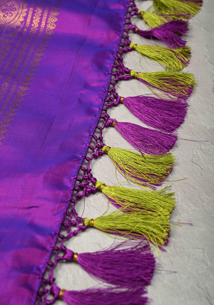 Koravi Weave Chartreuse Kanjivaram Pure Silk Saree with Zari Buttis and Contrast Zari Border | SILK MARK CERTIFIED