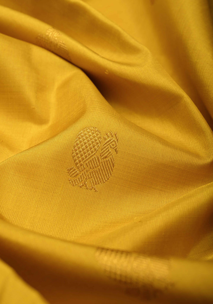 Mango Yellow Korvai Weave Kanjivaram Pure Silk Saree with Mandala Motifs and Contrast Zari Border | SILK MARK CERTIFIED