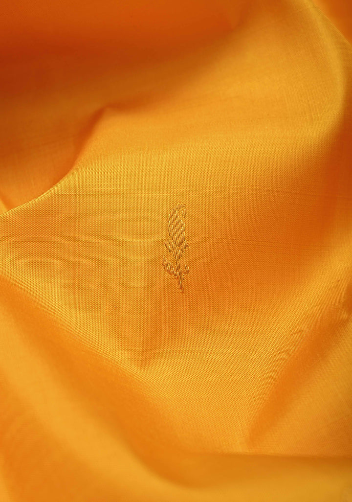 Mustard Yellow Korvai Weave Kanjivaram Pure Silk Saree with Zari Buttas and Contrast Zari Border | SILK MARK CERTIFIED