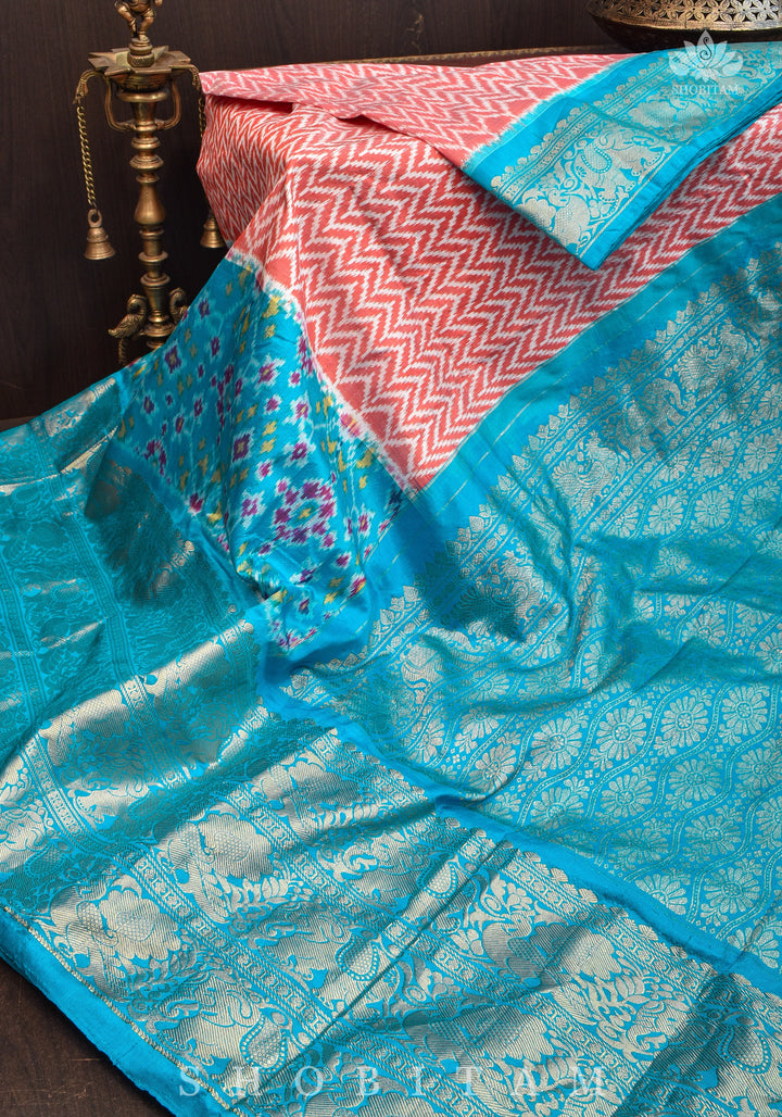 Unique Ikkat Kanjivaram Fusion Silk Saree with wide zari borders and zari pallu | SILK MARK CERTIFIED