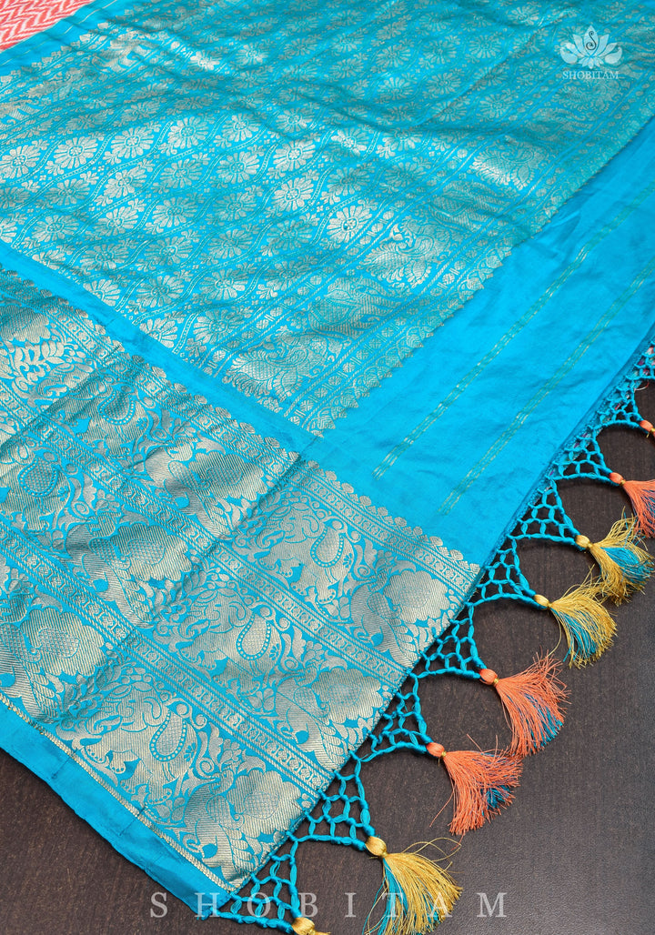 Unique Ikkat Kanjivaram Fusion Silk Saree with wide zari borders and zari pallu | SILK MARK CERTIFIED