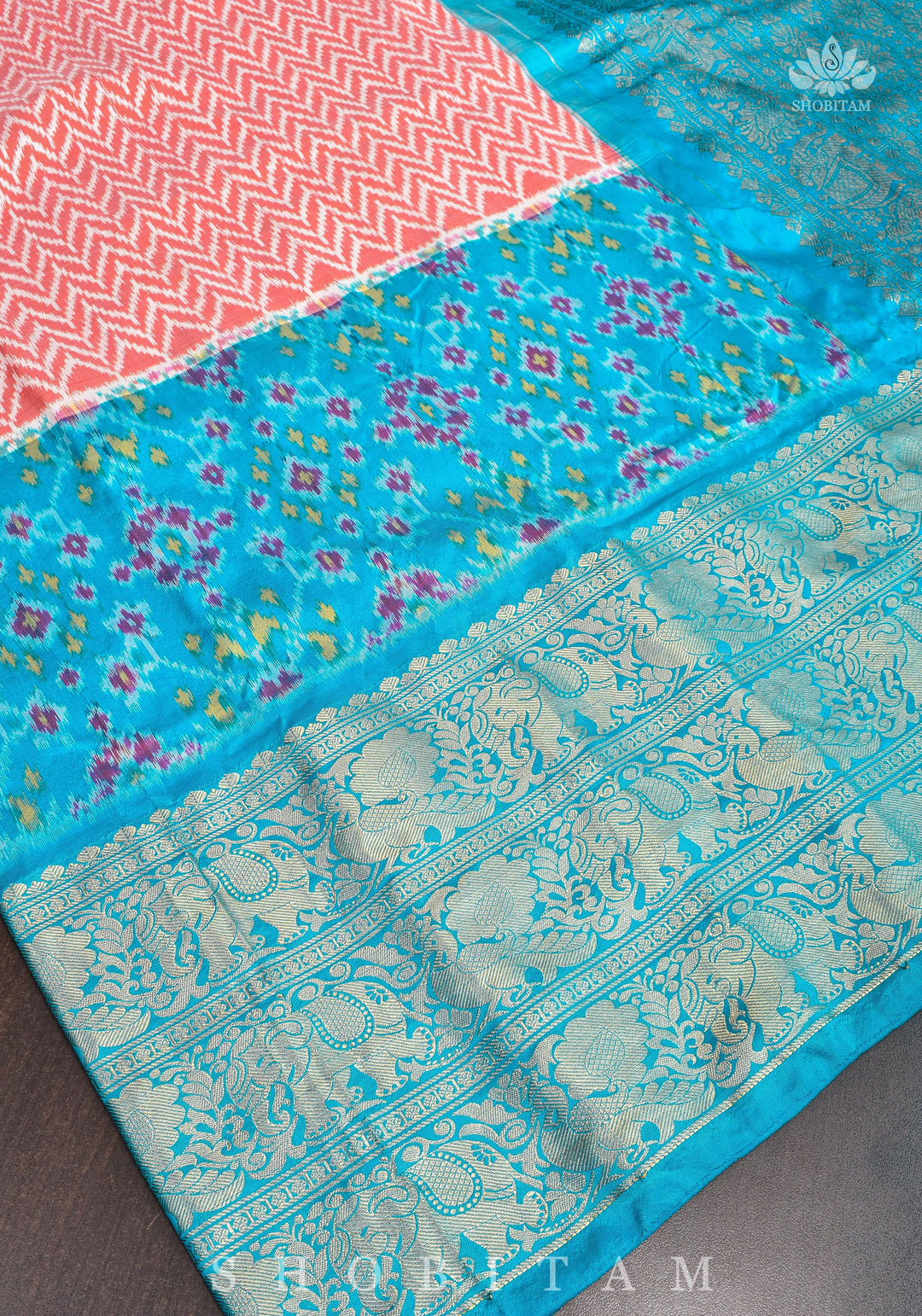 Unique Ikkat Kanjivaram Fusion Silk Saree with wide zari borders and zari pallu | SILK MARK CERTIFIED