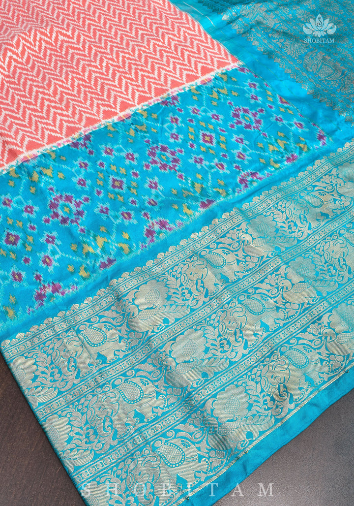Unique Ikkat Kanjivaram Fusion Silk Saree with wide zari borders and zari pallu | SILK MARK CERTIFIED