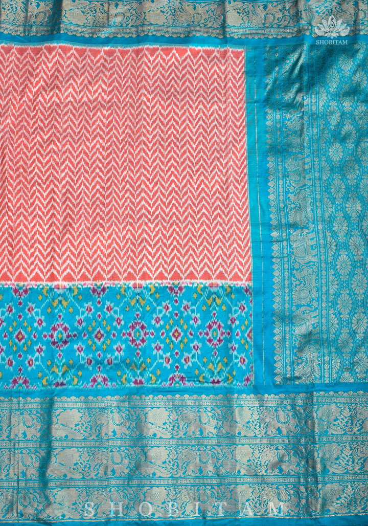 Unique Ikkat Kanjivaram Fusion Silk Saree with wide zari borders and zari pallu | SILK MARK CERTIFIED