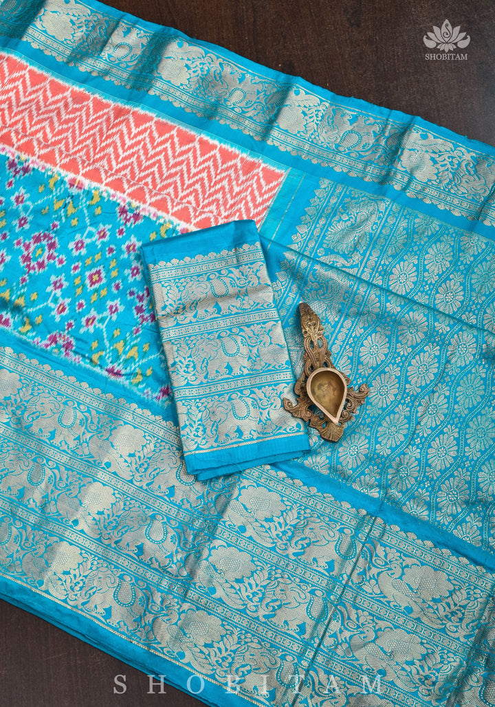 Unique Ikkat Kanjivaram Fusion Silk Saree with wide zari borders and zari pallu | SILK MARK CERTIFIED