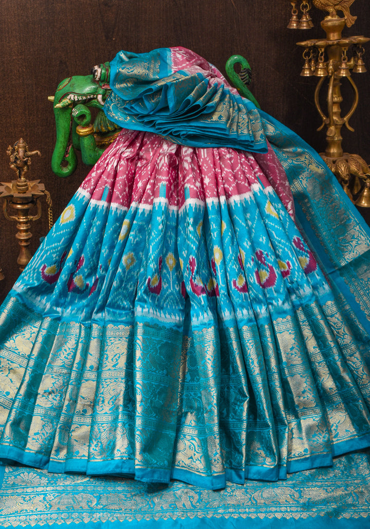 Ikkat Kanjivaram Fusion Silk Saree with wide zari borders and zari pallu | SILK MARK CERTIFIED