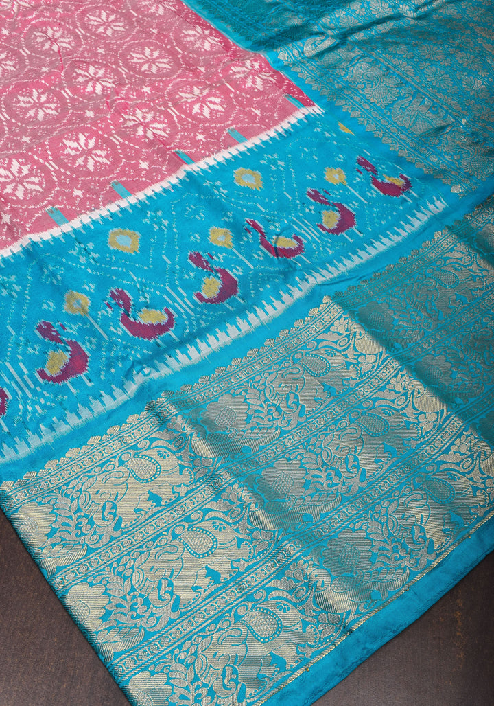 Ikkat Kanjivaram Fusion Silk Saree with wide zari borders and zari pallu | SILK MARK CERTIFIED