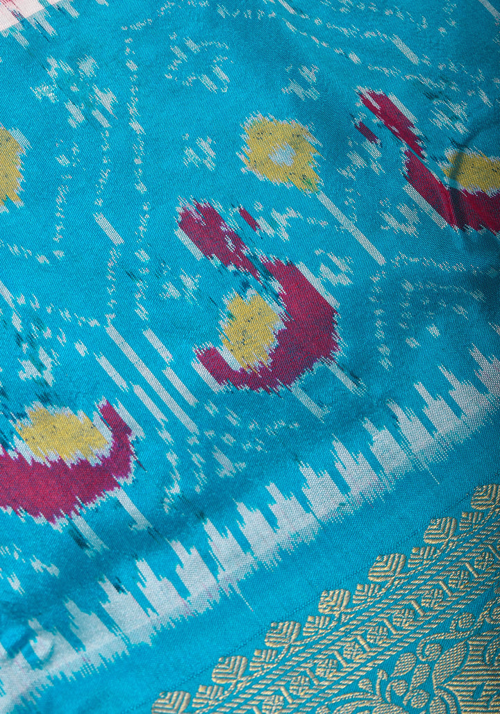 Ikkat Kanjivaram Fusion Silk Saree with wide zari borders and zari pallu | SILK MARK CERTIFIED