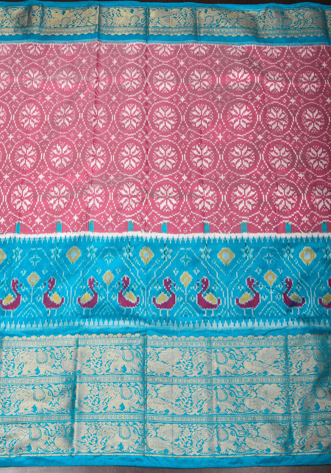 Ikkat Kanjivaram Fusion Silk Saree with wide zari borders and zari pallu | SILK MARK CERTIFIED