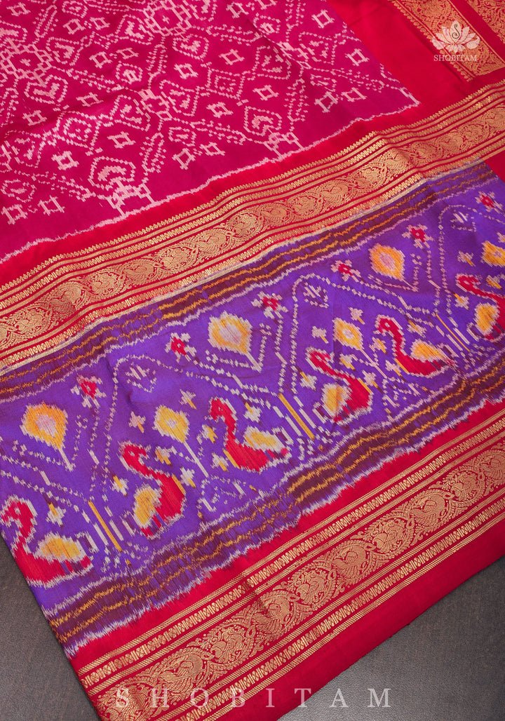Unique Ikkat Patola  Kanjivaram Fusion Silk Saree with wide zari borders and zari pallu | SILK MARK CERTIFIED