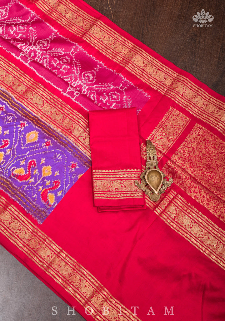 Unique Ikkat Patola  Kanjivaram Fusion Silk Saree with wide zari borders and zari pallu | SILK MARK CERTIFIED