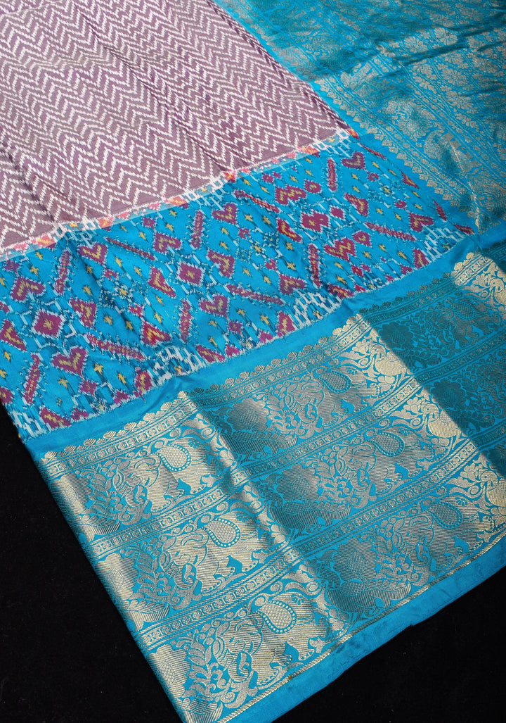Ikkat Kanjivaram Fusion Silk Saree with zari borders and ikkat panel | SILK MARK CERTIFIED