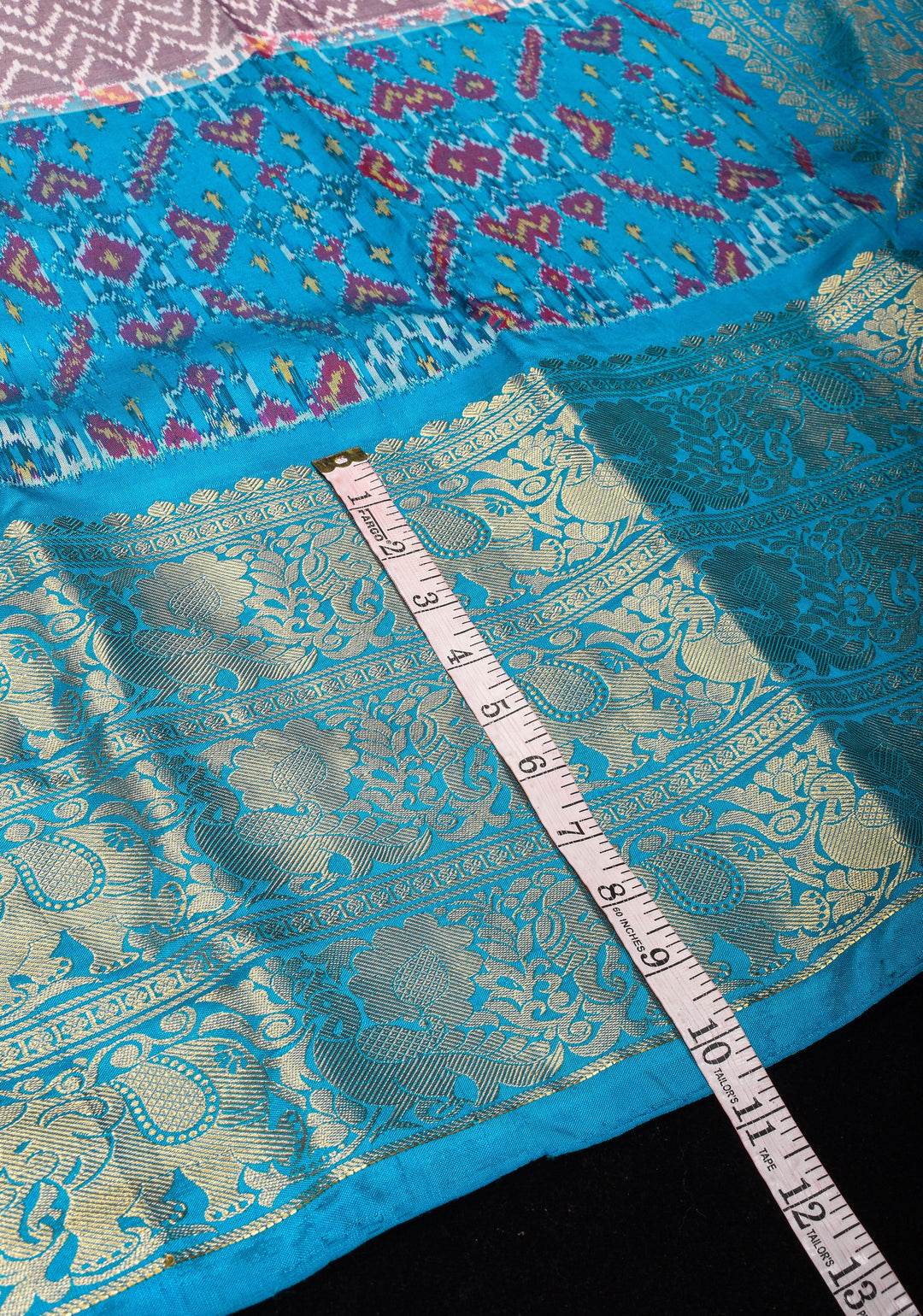 Ikkat Kanjivaram Fusion Silk Saree with zari borders and ikkat panel | SILK MARK CERTIFIED