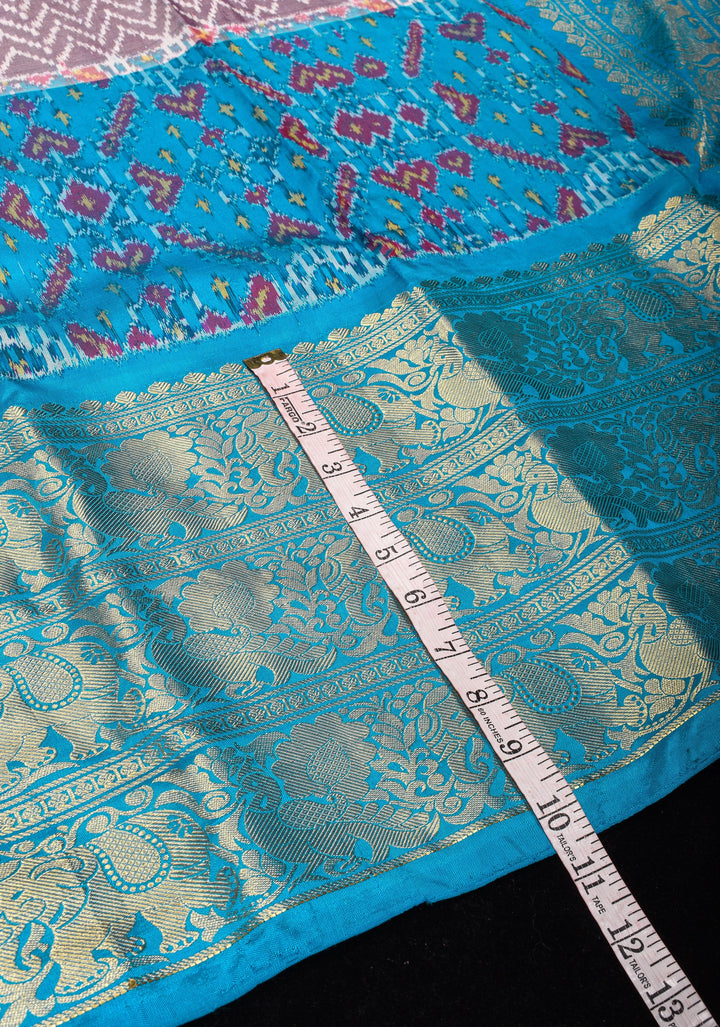 Ikkat Kanjivaram Fusion Silk Saree with zari borders and ikkat panel | SILK MARK CERTIFIED