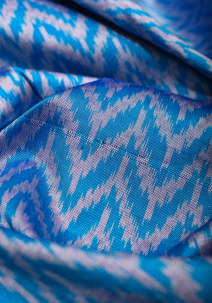 Blue Ikkat Patola  Kanjivaram Fusion Silk Saree Blue with wide zari border |SILK MARK CERTIFIED