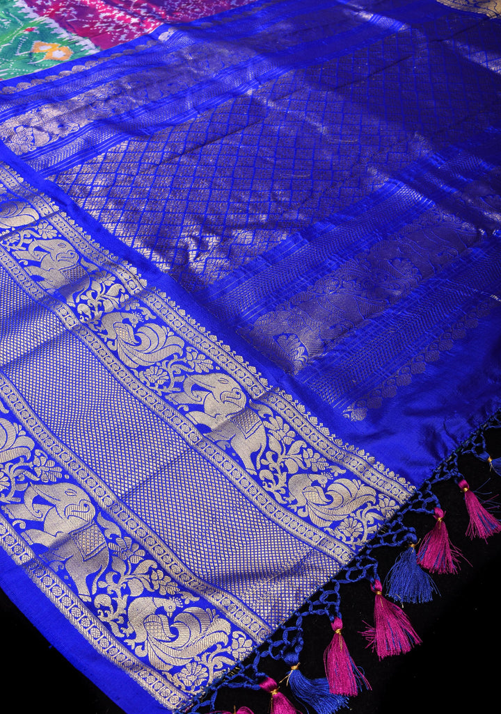 3 Color  Ikkat Patola Kanjivaram Fusion Silk Saree with Panel design and zari border |SILK MARK CERTIFIED