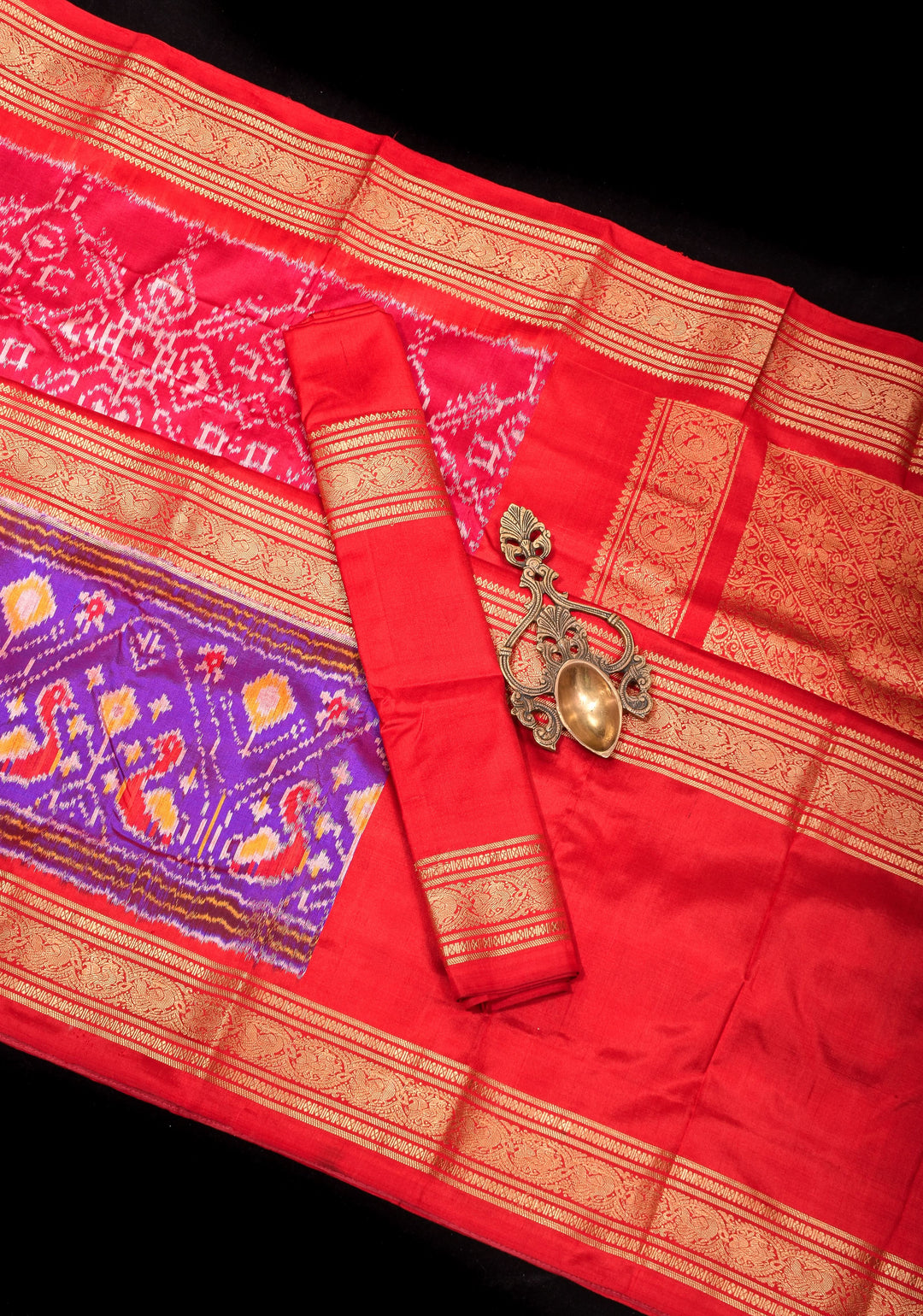 Reddish Pink Ikkat Patola Kanjivaram Fusion Silk Saree with Rettaipet Border |SILK MARK CERTIFIED