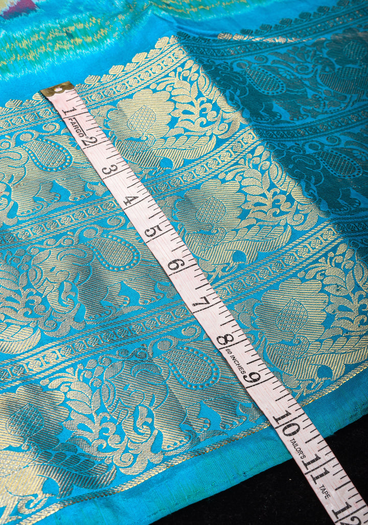 Gray Ikkat Patola  Kanjivaram Fusion Silk Saree with wide zari border and contrast Ikkat Panel |SILK MARK CERTIFIED