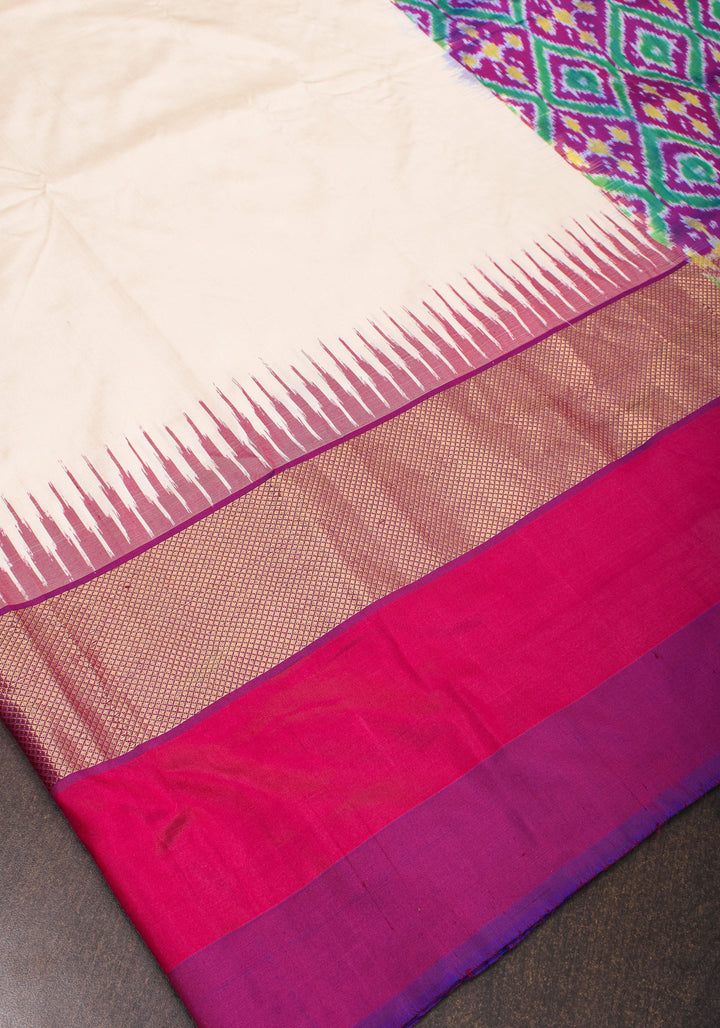 Pure Pochampally Ikkat SIlk Saree with striking Ganga Jamuna Borders and Ikkat Pallu and Blouse piece | SILK MARK CERTIFIED