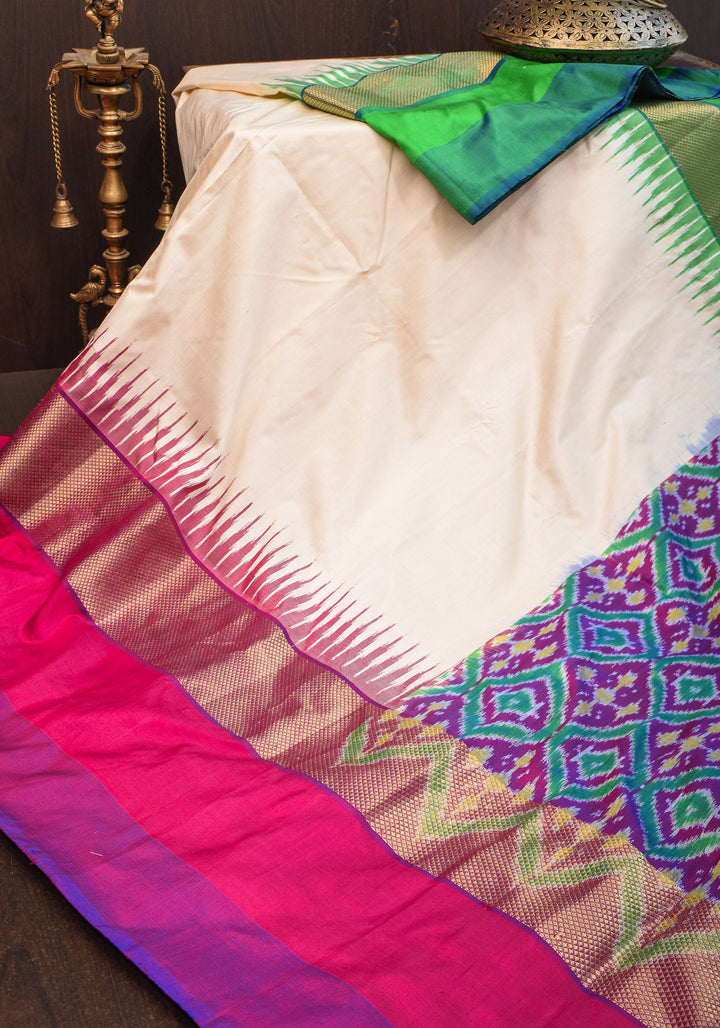 Pure Pochampally Ikkat SIlk Saree with striking Ganga Jamuna Borders and Ikkat Pallu and Blouse piece | SILK MARK CERTIFIED