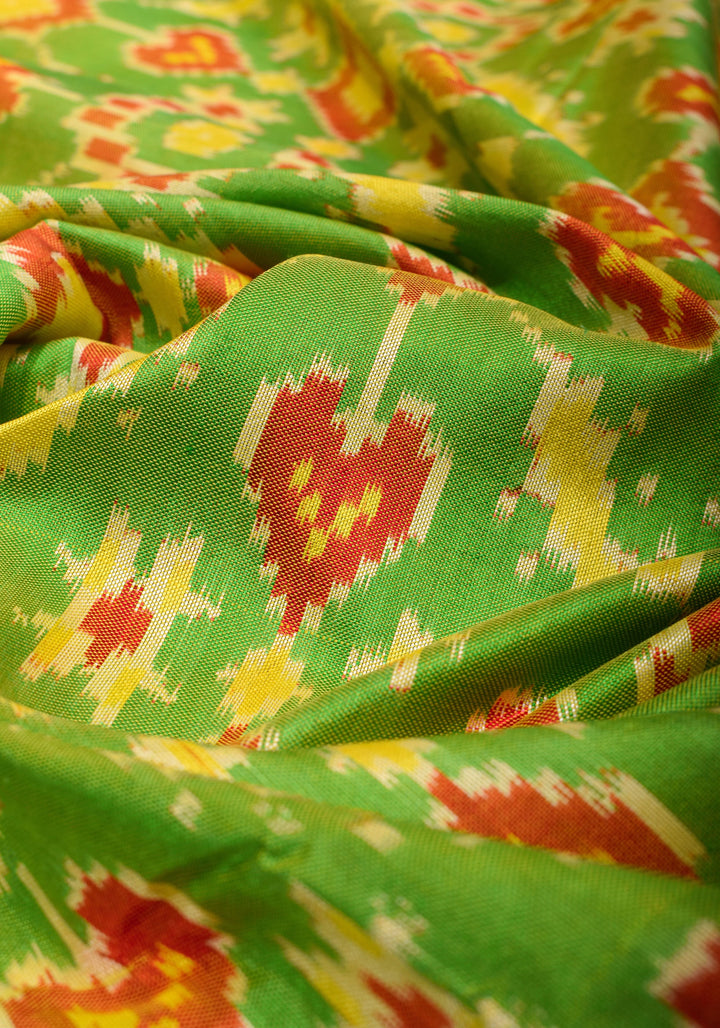 Green Stunning Ikkat Patola Kanjivaram Fusion Silk Saree with zari border | SILK MARK CERTIFIED
