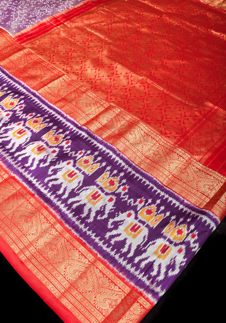 Ikkat Kanjivaram Fusion Saree in Dusty Mauve with Twill Design body and Ambari Border | SILK MARK CERTIFIED