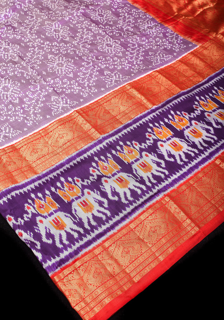 Ikkat Kanjivaram Fusion Saree in Dusty Mauve with Twill Design body and Ambari Border | SILK MARK CERTIFIED