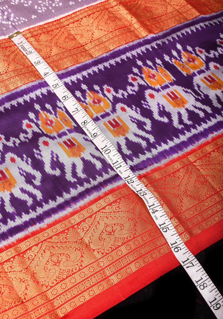 Ikkat Kanjivaram Fusion Saree in Dusty Mauve with Twill Design body and Ambari Border | SILK MARK CERTIFIED