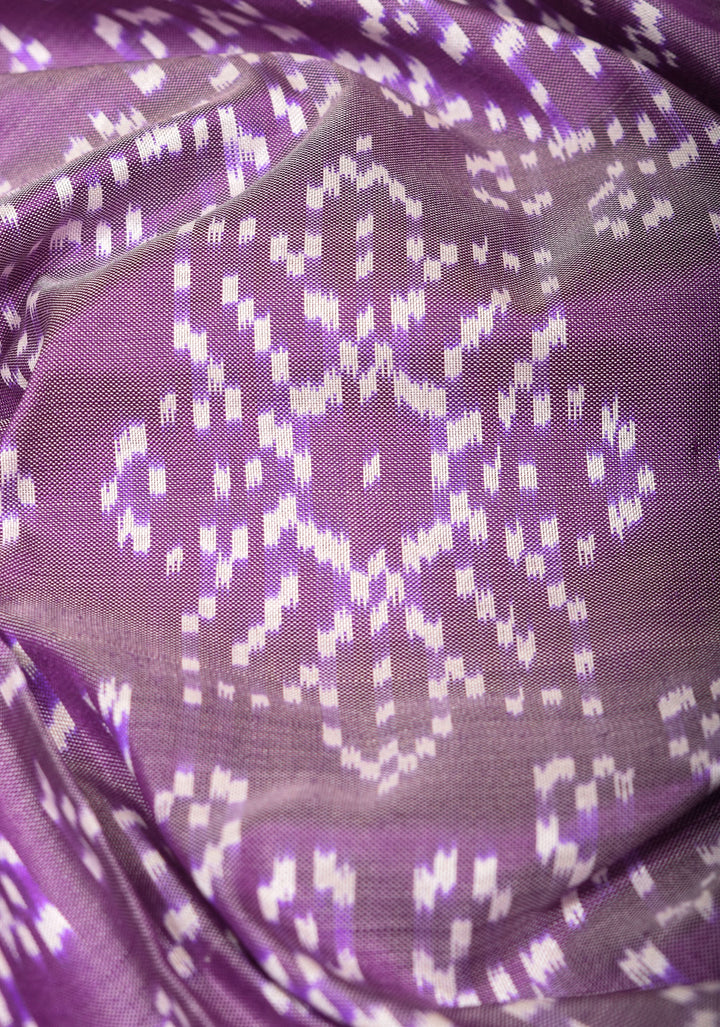 Ikkat Kanjivaram Fusion Saree in Dusty Mauve with Twill Design body and Ambari Border | SILK MARK CERTIFIED