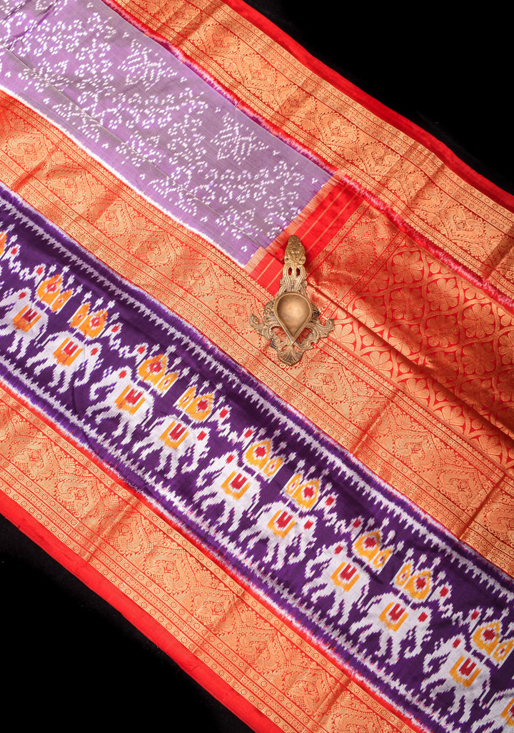 Ikkat Kanjivaram Fusion Saree in Dusty Mauve with Twill Design body and Ambari Border | SILK MARK CERTIFIED