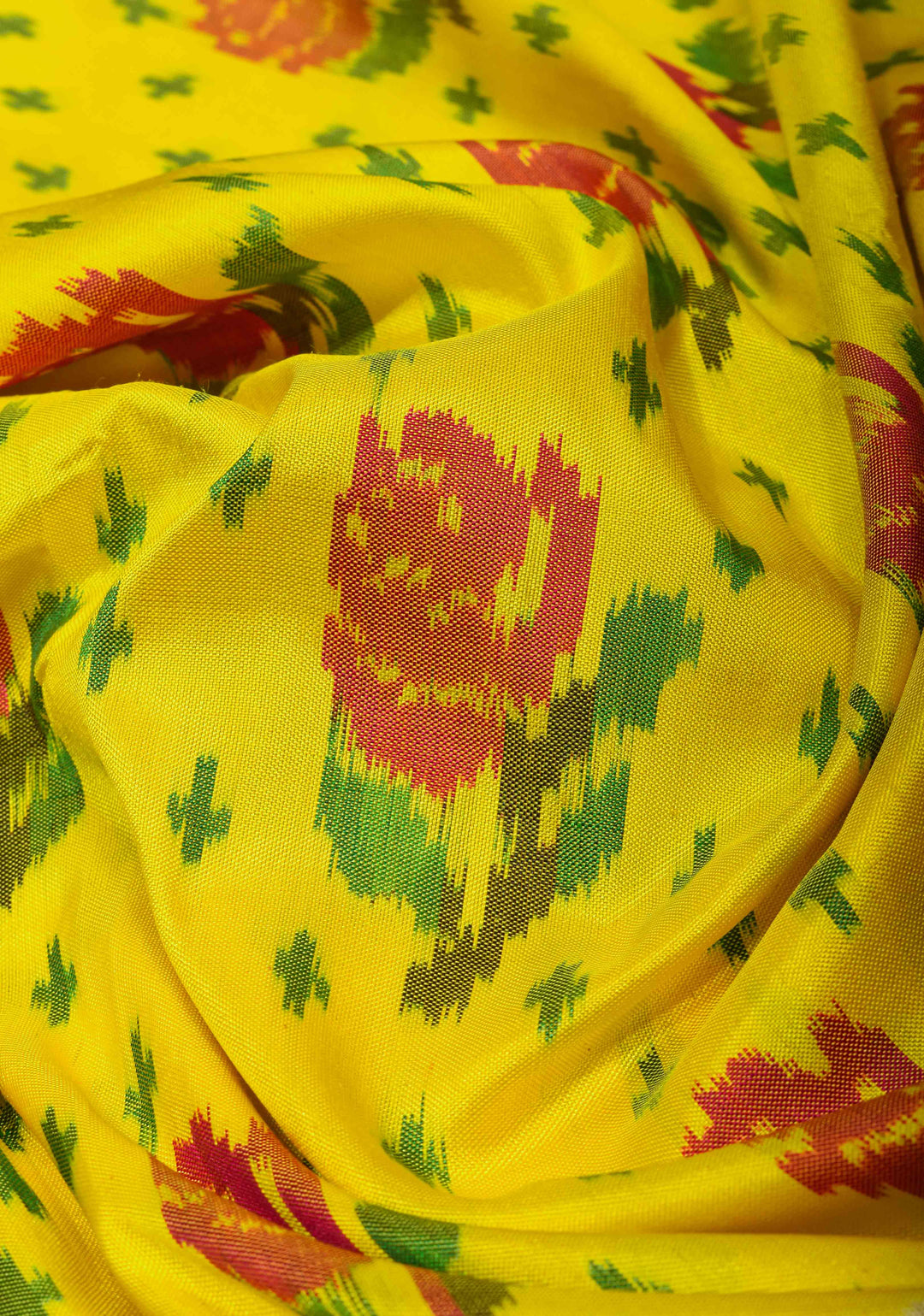Rose Design Ikat Kanjivaram Pure Silk Handloom Saree in Yellow and Pink| SILK MARK CERTIFIED
