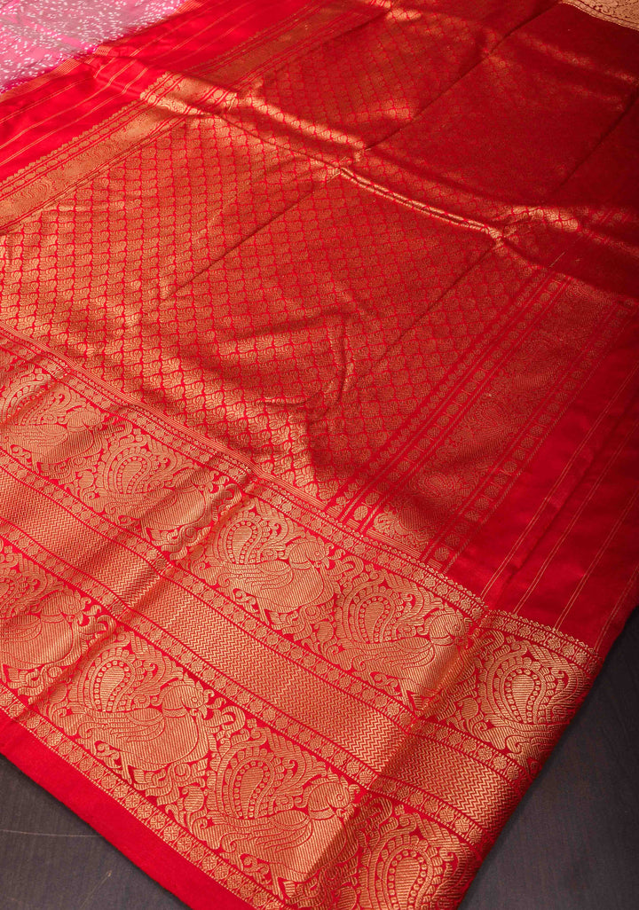 Mauve Twill Design Ikat Kanjivaram Silk Saree with Green Ambari Ikat Panel| SILK MARK CERTIFIED