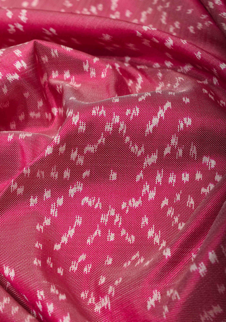 Mauve Twill Design Ikat Kanjivaram Silk Saree with Green Ambari Ikat Panel| SILK MARK CERTIFIED