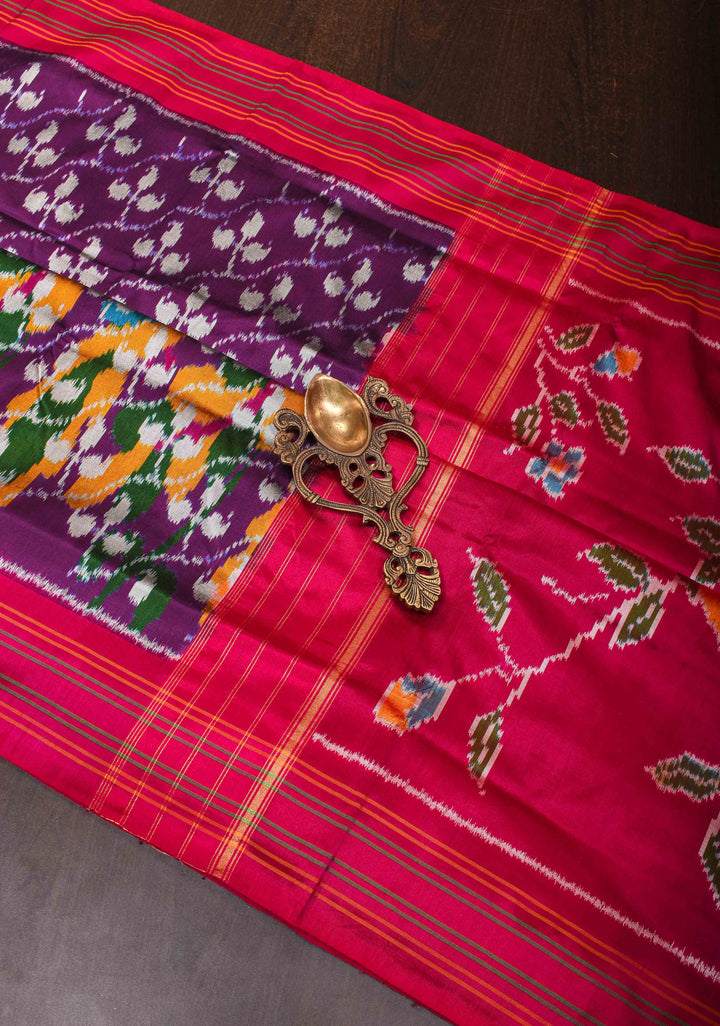 Rangkaat Design Ikat Silk Saree with Colorful Peacock Border | SILK MARK CERTIFIED