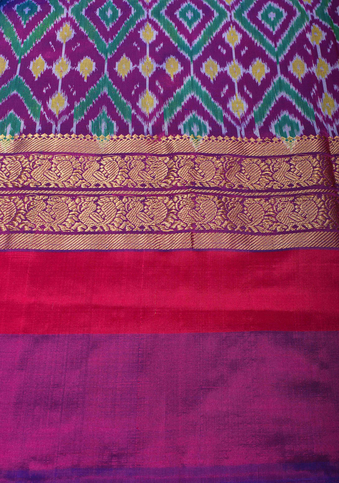 Rose Digital Print on Pure Ikat Kanjivaram Silk Saree with ganga jamuna Border | SILK MARK CERTIFIED
