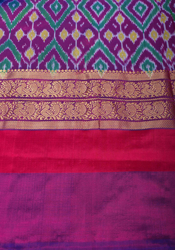 Rose Digital Print on Pure Ikat Kanjivaram Silk Saree with ganga jamuna Border | SILK MARK CERTIFIED
