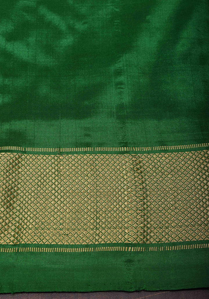 Rose Floral Design Ikkat Pure Silk Saree with Green zari Border | SILK MARK CERTIFIED